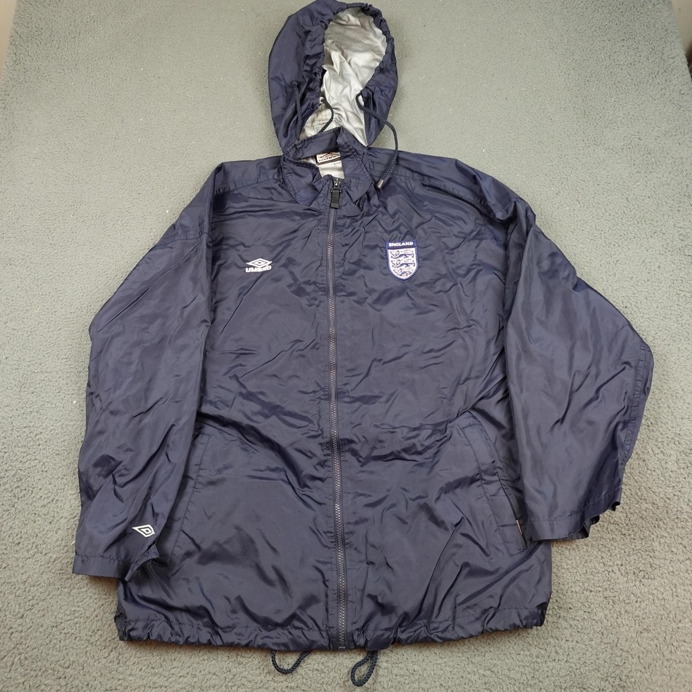 England National Team Jacket Mens Medium Blue Soccer Umbro Hooded Windbreaker
